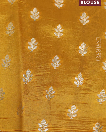 Banarasi poona silk saree blue and mango yellow with allover zari weaves in borderless style