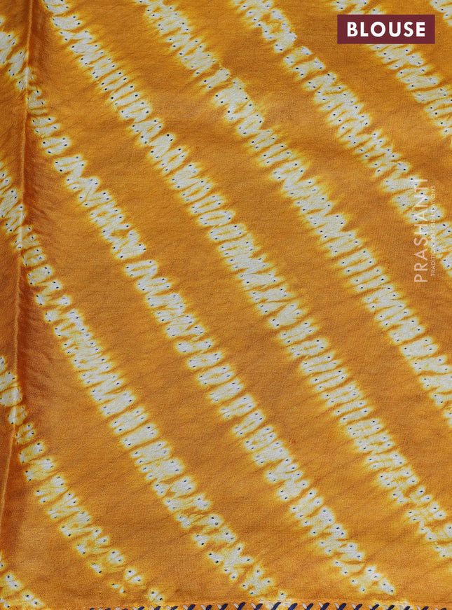 Tussar silk saree blue with centre placement style embroidery & mirror work and embroidery border