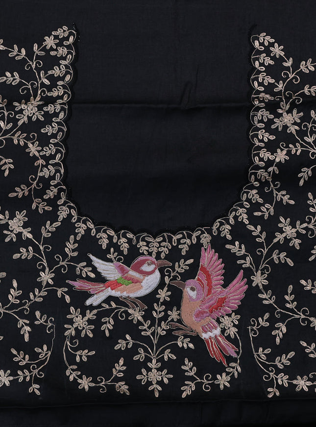 Tussar silk saree black with allover mirror work and placement style embroidery cut work pallu