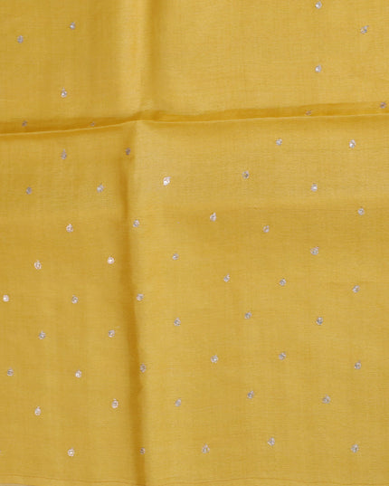 Tussar silk saree yellow with floral hand painted prints & pita work and embroidery border