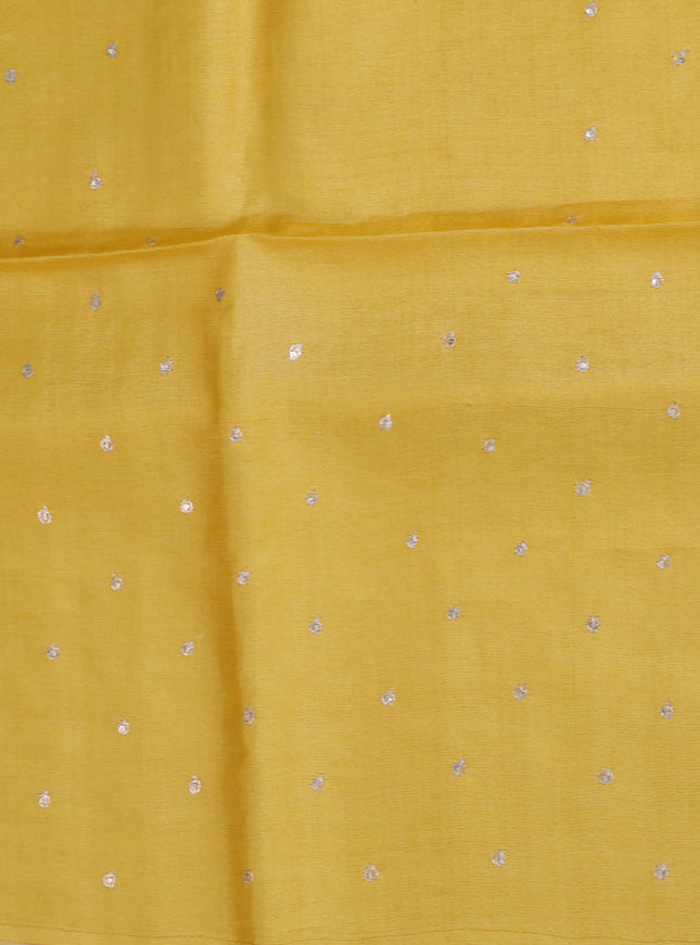 Tussar silk saree yellow with floral hand painted prints & pita work and embroidery border