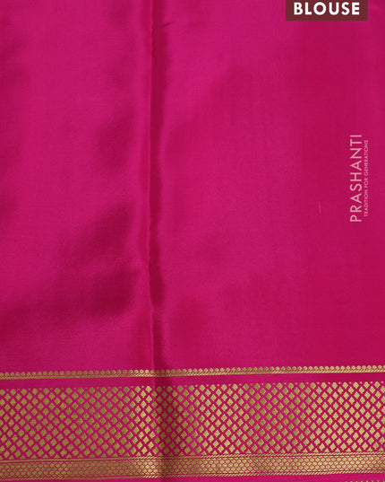Pure mysore partly silk saree beige and pink with plain body and zari woven border