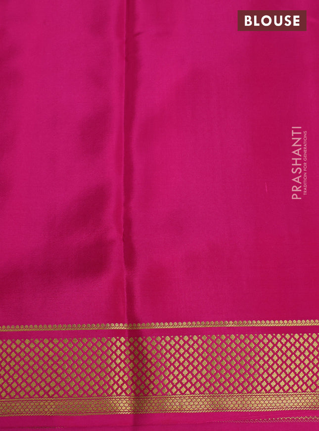 Pure mysore partly silk saree beige and pink with plain body and zari woven border