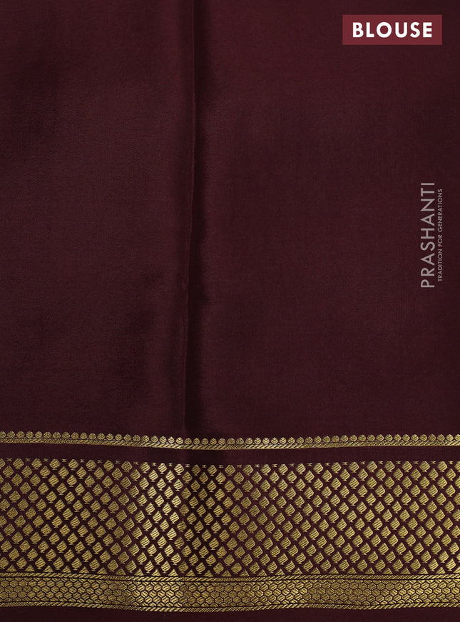 Pure mysore partly silk saree mustard yellow and brown with plain body and zari woven border