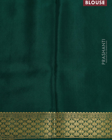 Pure mysore partly silk saree rustic orange and green with allover zari checked pattern and zari woven border