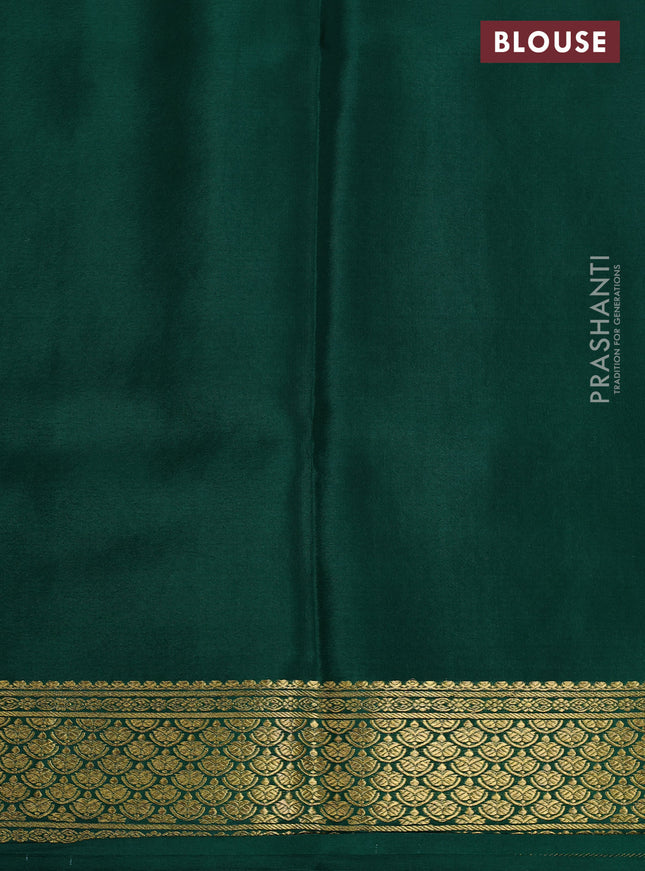 Pure mysore partly silk saree rustic orange and green with allover zari checked pattern and zari woven border