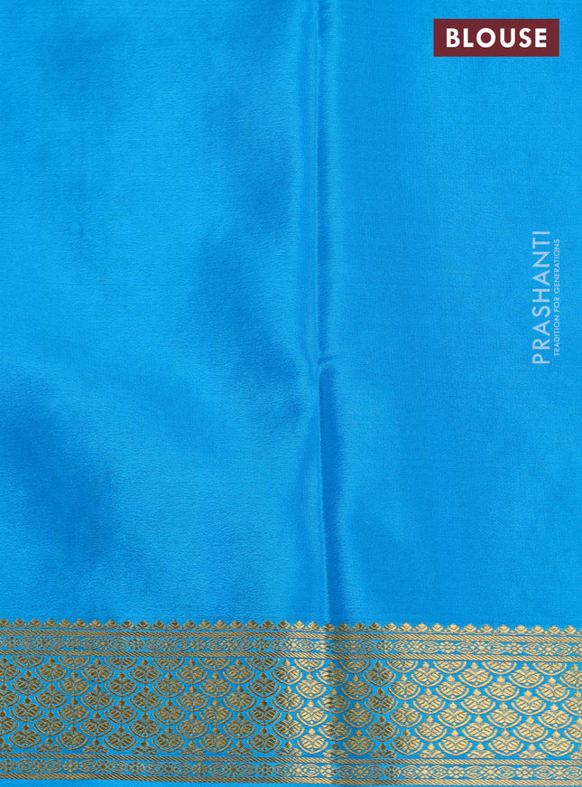 Pure mysore partly silk saree purple and cs blue with allover zari checked pattern and zari woven border