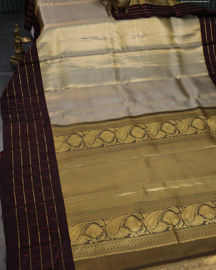 Pure kanchipuram tissue silk saree gold and deep maroon with allover zari woven brocade weaves and muniya butta zari woven border