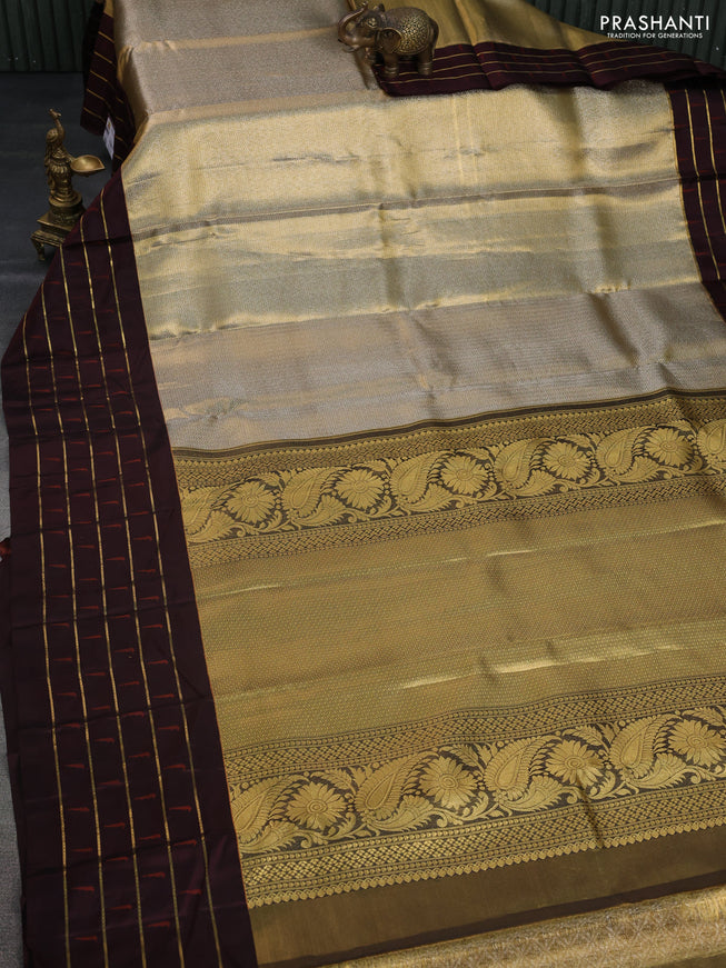 Pure kanchipuram tissue silk saree gold and deep maroon with allover zari woven brocade weaves and muniya butta zari woven border