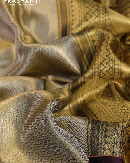 Pure kanchipuram tissue silk saree gold and deep maroon with allover zari woven brocade weaves and muniya butta zari woven border