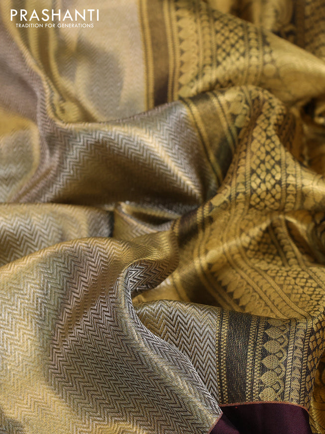 Pure kanchipuram tissue silk saree gold and deep maroon with allover zari woven brocade weaves and muniya butta zari woven border