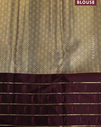 Pure kanchipuram tissue silk saree gold and deep maroon with allover zari woven brocade weaves and muniya butta zari woven border