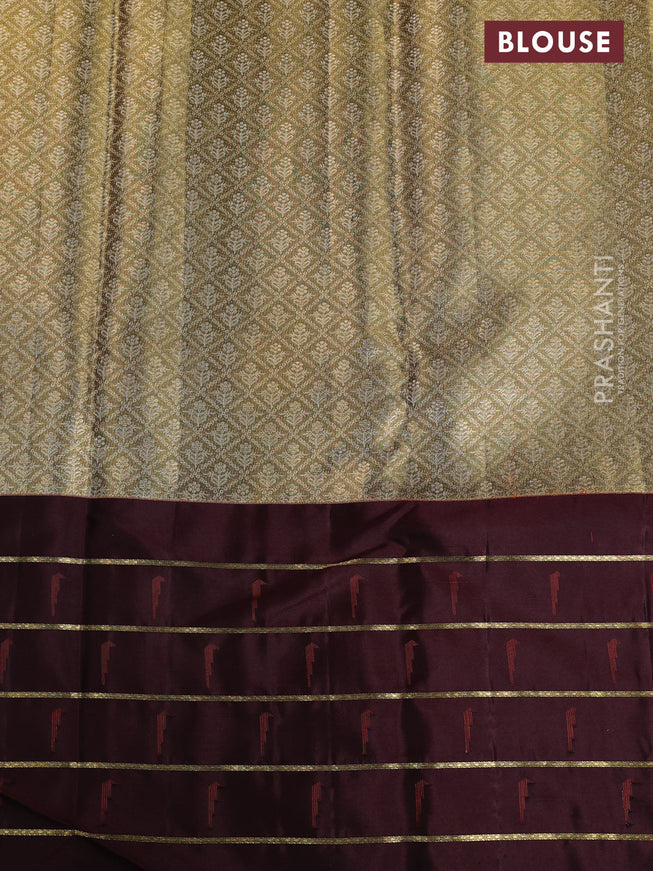 Pure kanchipuram tissue silk saree gold and deep maroon with allover zari woven brocade weaves and muniya butta zari woven border