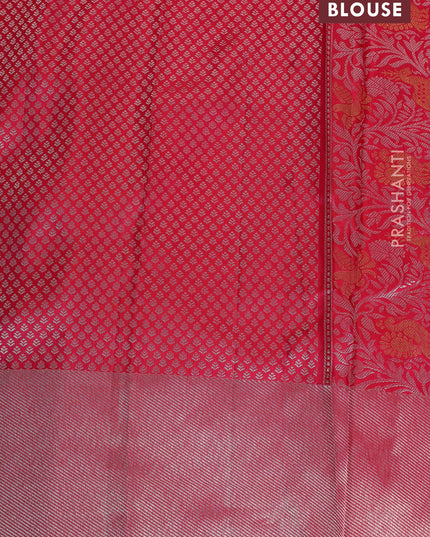 Pure kanchipuram silk saree reddish pink with floral motif zari weaves and silver zari woven border