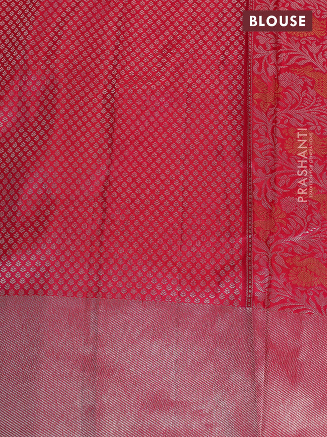 Pure kanchipuram silk saree reddish pink with floral motif zari weaves and silver zari woven border