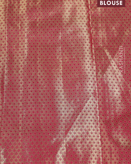 Pure kanchipuram tissue silk saree gold and pink with allover convent embroidery and temple design zari woven border