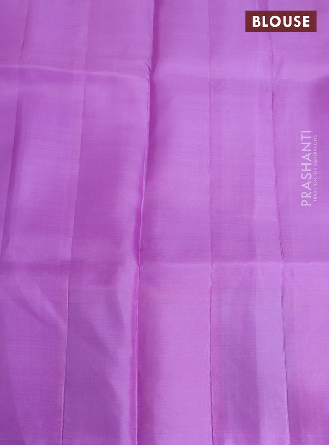 Pure kanchipuram silk saree lavender with allover zari woven brocade weaves and parrot design zari woven border