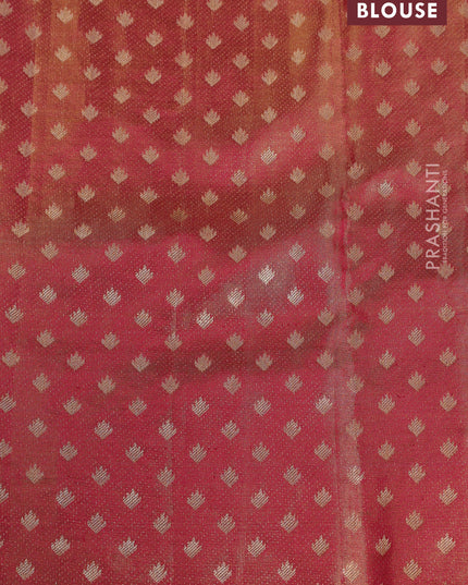 Pure kanchipuram tissue silk saree gold and pink with zari woven nature inspired motifs in borderless style