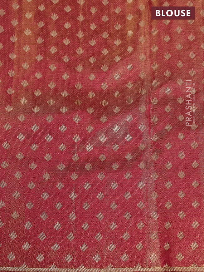 Pure kanchipuram tissue silk saree gold and pink with zari woven nature inspired motifs in borderless style