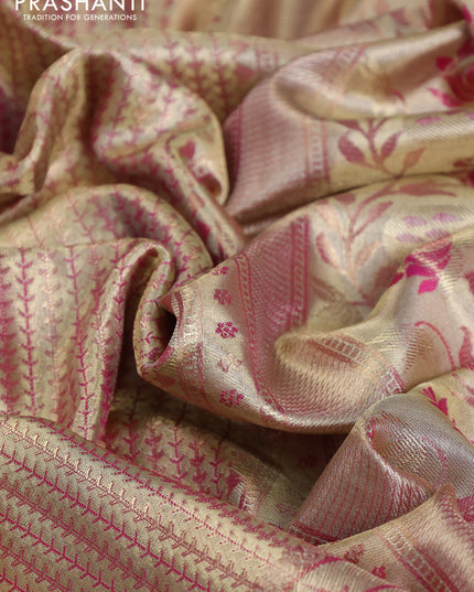 Pure kanchipuram tissue silk saree gold and pink with allover zari woven brocade weaves and zari woven paithani style border