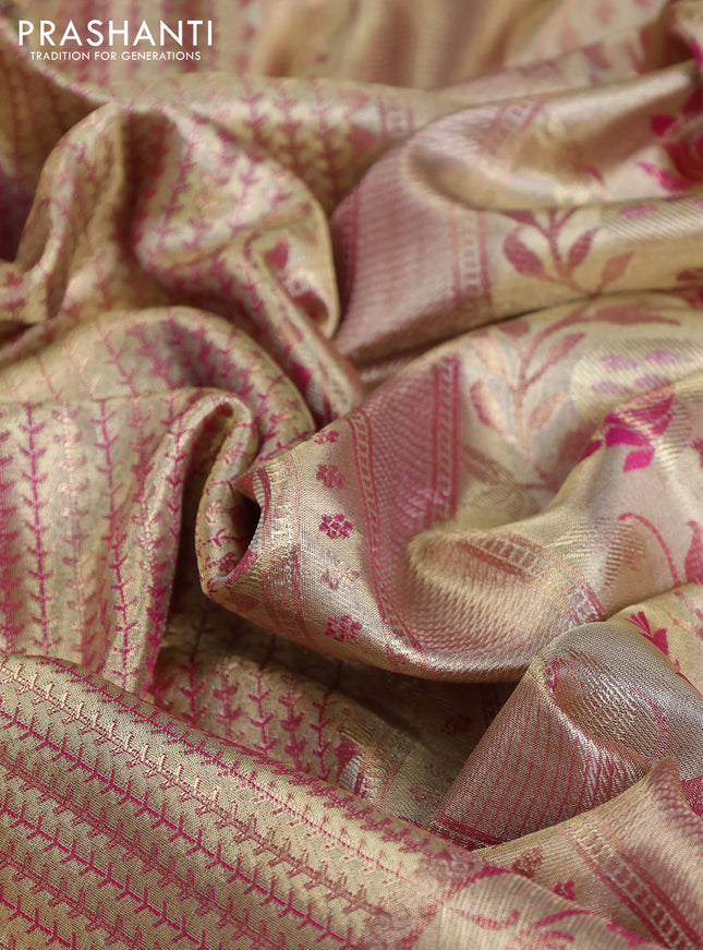Pure kanchipuram tissue silk saree gold and pink with allover zari woven brocade weaves and zari woven paithani style border