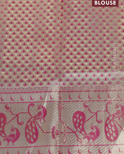 Pure kanchipuram tissue silk saree gold and pink with allover zari woven brocade weaves and zari woven paithani style border