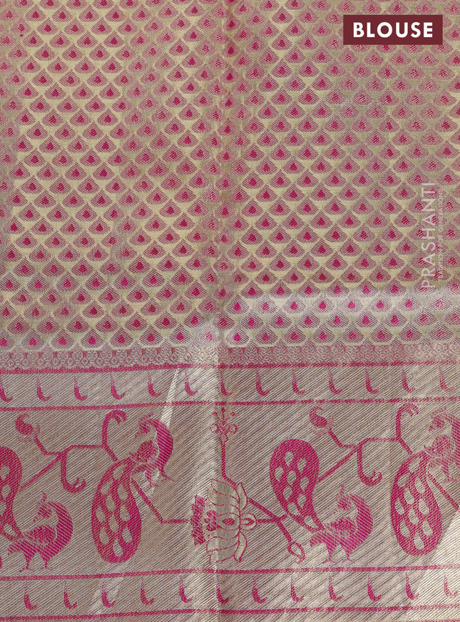 Pure kanchipuram tissue silk saree gold and pink with allover zari woven brocade weaves and zari woven paithani style border