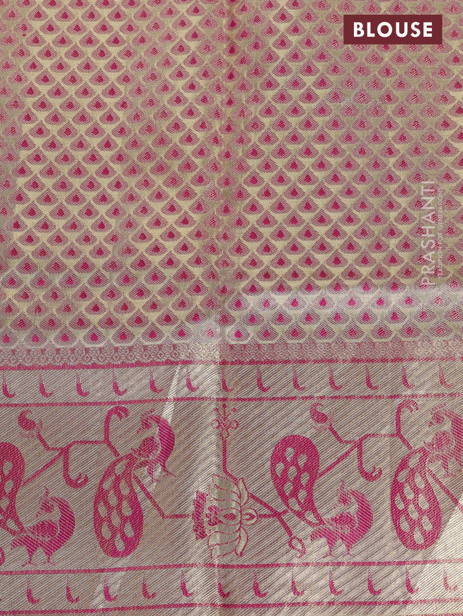 Pure kanchipuram tissue silk saree gold and pink with allover zari woven brocade weaves and zari woven paithani style border