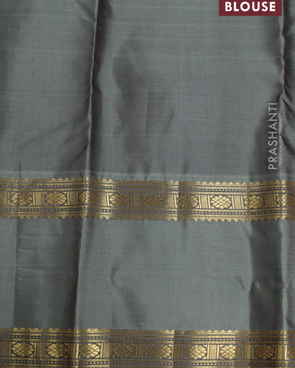 Pure kanchipuram silk saree wine shade and greyish green with allover zari checked pattern and rettapet zari woven border