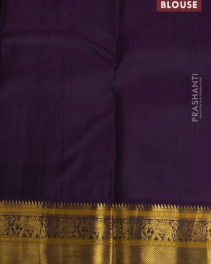 Pure kanchipuram silk saree peach pink and purple with allover zari checks & paisley buttas and elephant & annam zari woven border