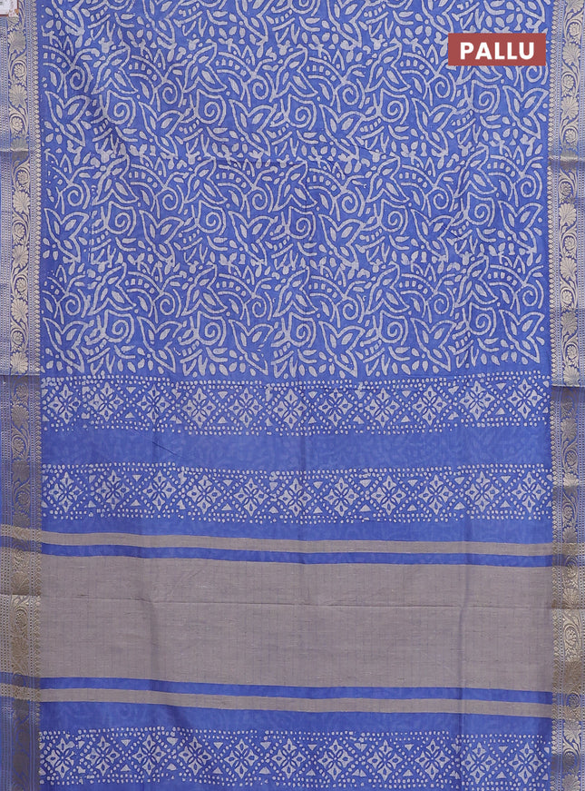 Maheshwari silk cotton saree blue with allover batik prints and zari woven border