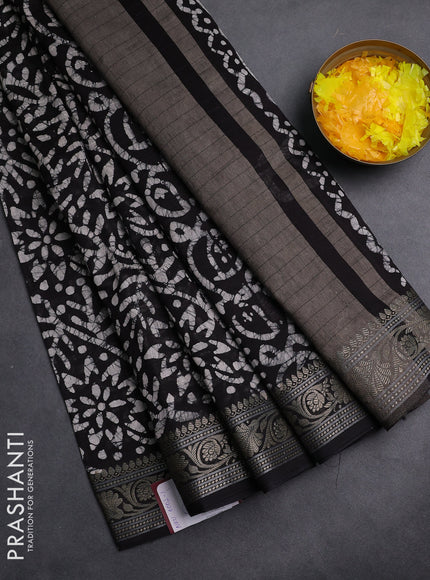 Maheshwari silk cotton saree deep coffee brown with allover batik prints and zari woven border