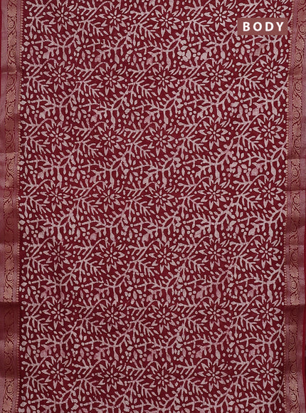 Maheshwari silk cotton saree maroon with allover batik prints and zari woven border