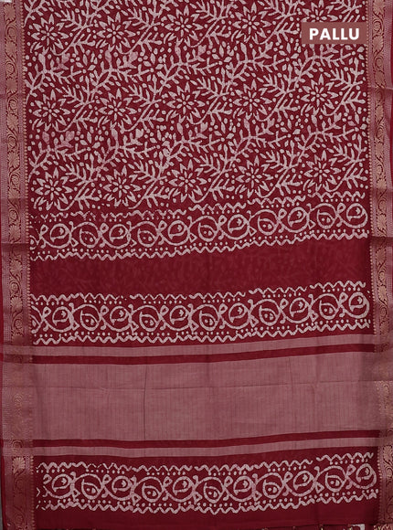 Maheshwari silk cotton saree maroon with allover batik prints and zari woven border