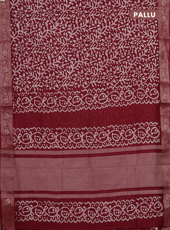 Maheshwari silk cotton saree maroon with allover batik prints and zari woven border