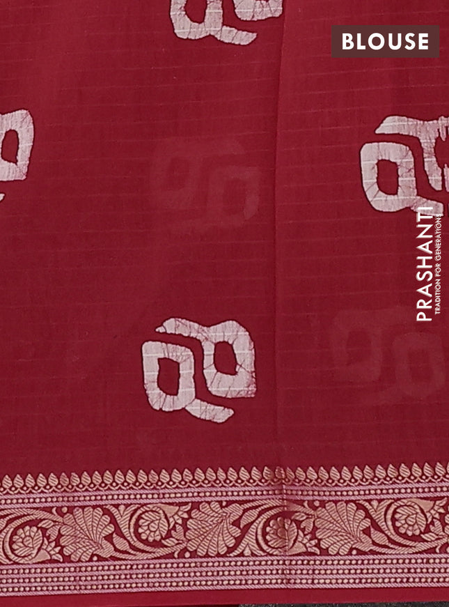 Maheshwari silk cotton saree maroon with allover batik prints and zari woven border