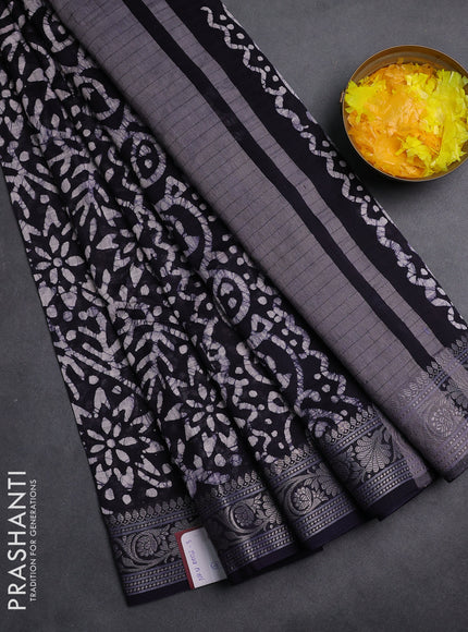 Maheshwari silk cotton saree dark navy blue with allover batik prints and zari woven border