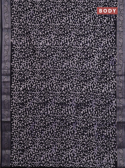 Maheshwari silk cotton saree dark navy blue with allover batik prints and zari woven border