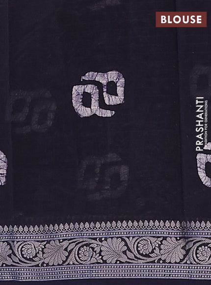 Maheshwari silk cotton saree dark navy blue with allover batik prints and zari woven border