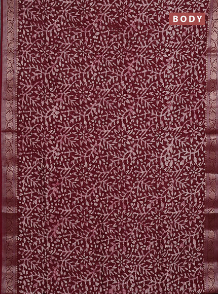 Maheshwari silk cotton saree maroon with allover batik prints and zari woven border