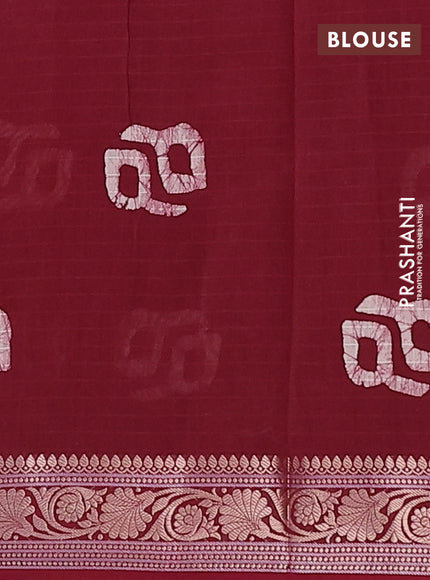 Maheshwari silk cotton saree maroon with allover batik prints and zari woven border