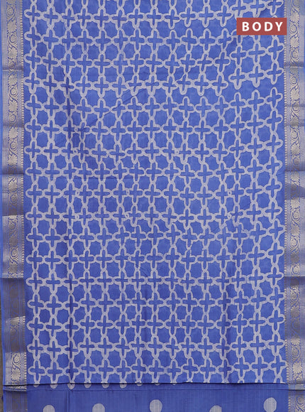 Maheshwari silk cotton saree blue with allover batik prints and zari woven border