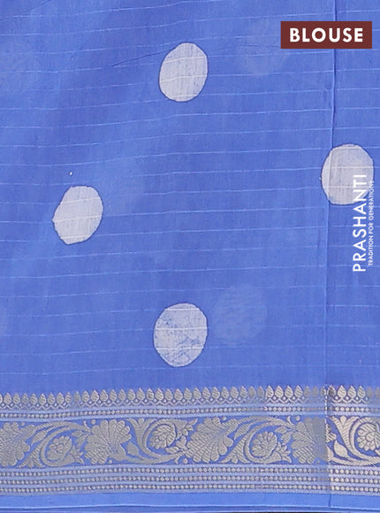 Maheshwari silk cotton saree blue with allover batik prints and zari woven border