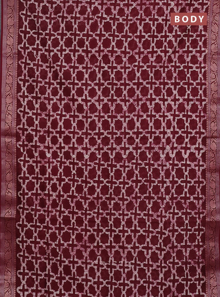 Maheshwari silk cotton saree maroon with allover batik prints and zari woven border