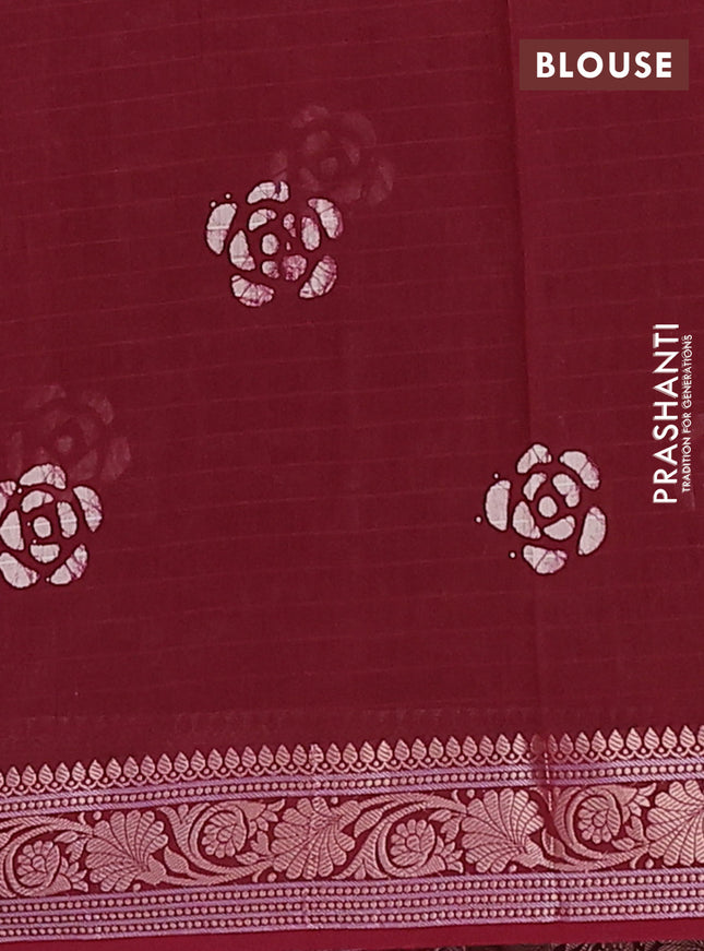 Maheshwari silk cotton saree maroon with allover batik prints and zari woven border