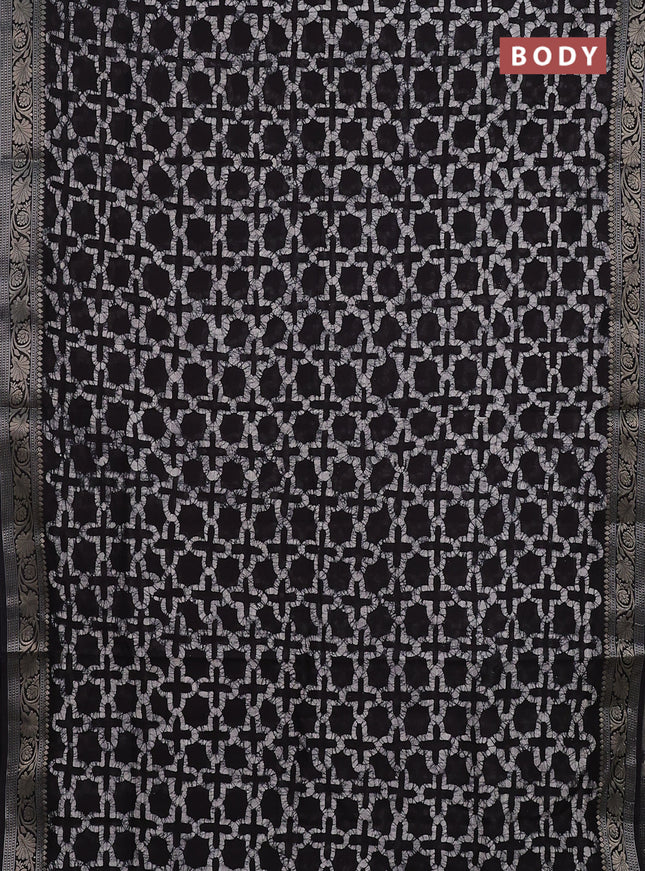 Maheshwari silk cotton saree deep coffee brown with allover batik prints and zari woven border