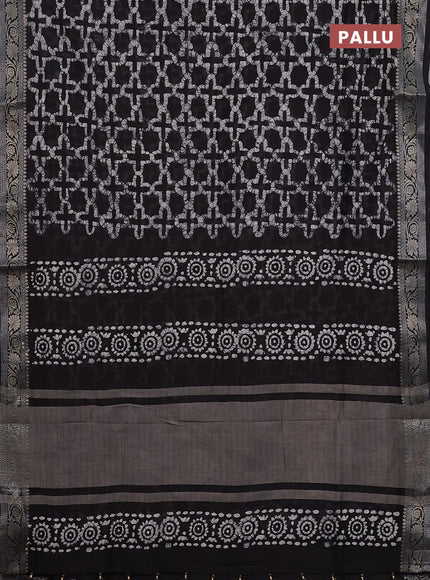 Maheshwari silk cotton saree deep coffee brown with allover batik prints and zari woven border