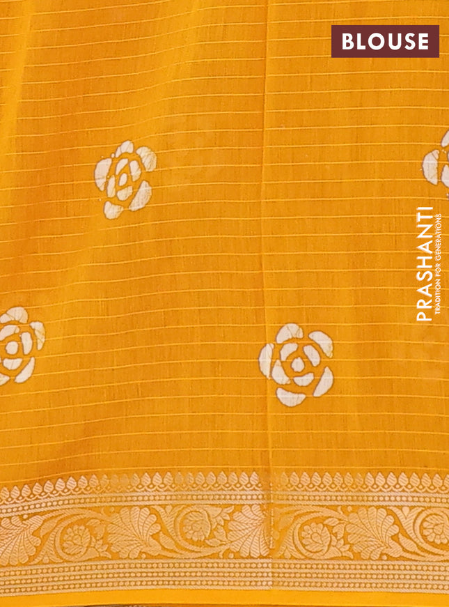 Maheshwari silk cotton saree mustard yellow with allover batik prints and zari woven border
