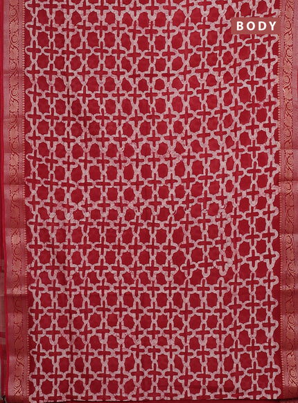 Maheshwari silk cotton saree maroon with allover batik prints and zari woven border