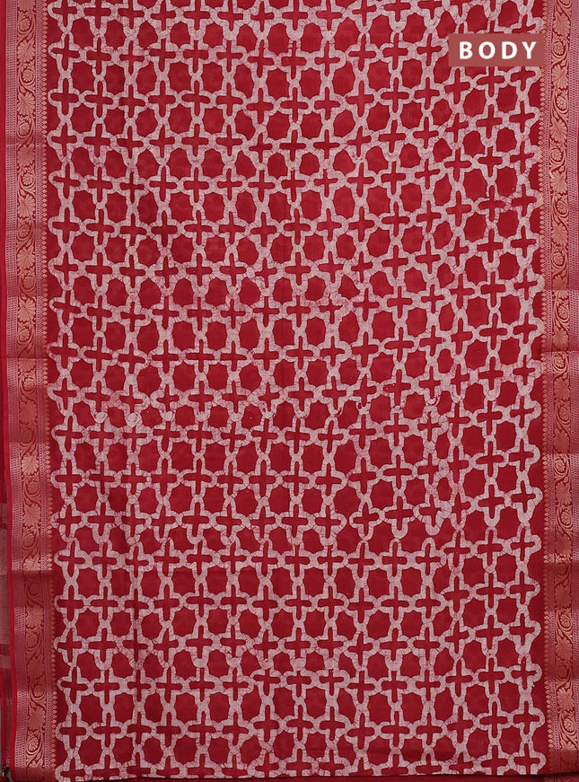 Maheshwari silk cotton saree maroon with allover batik prints and zari woven border